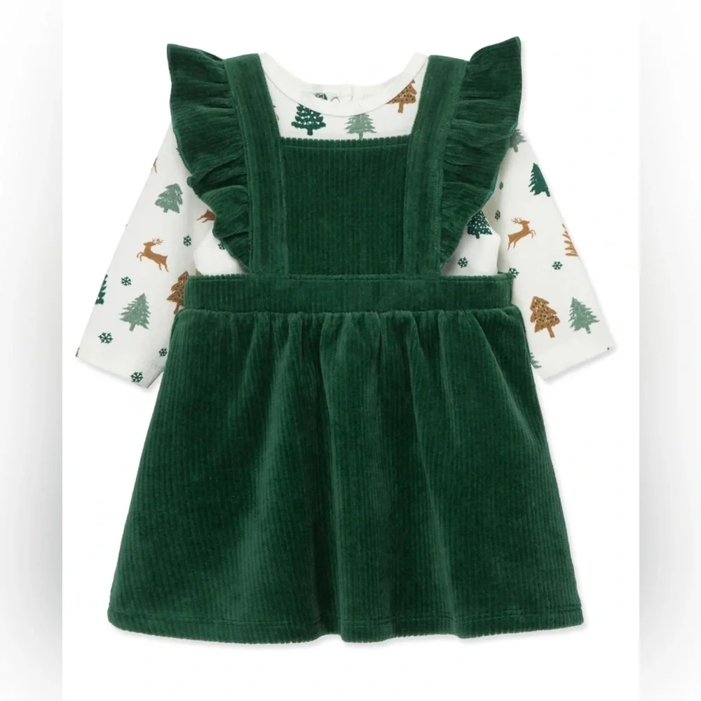 Focus Kids Girls Christmas Holiday Apron Dress & Onesie Ensemble NWT 9 Months
